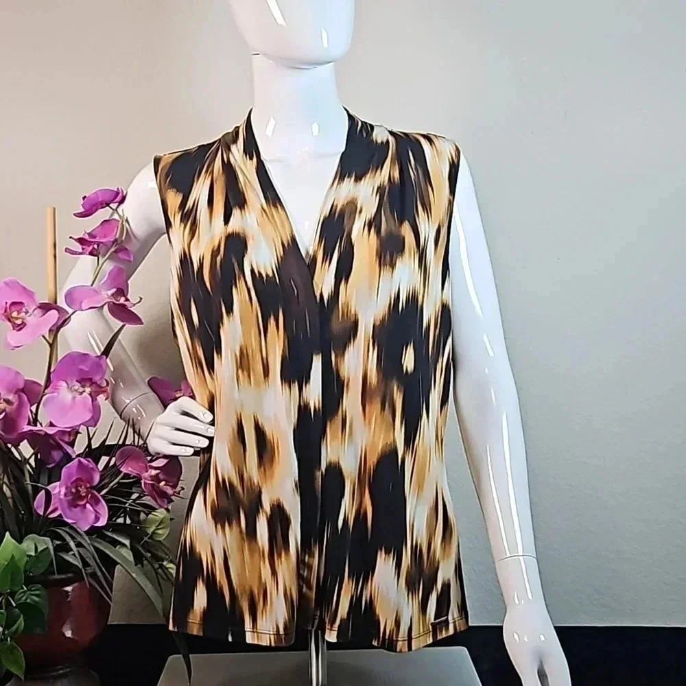 Calvin Klein Sleeveless V-Neck Pleat Front Top Size Medium